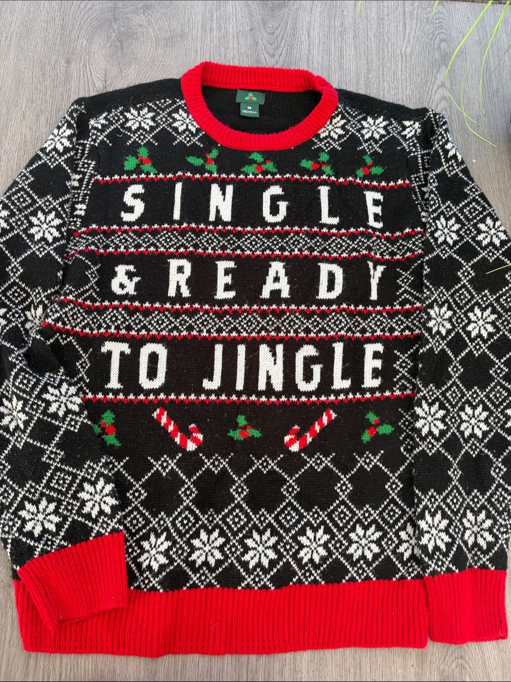 Black "Single & Ready to Jingle" Holiday Sweater - Red Trim
